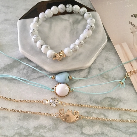 5-piece 'Sea Life' Marble Turquoise Bracelet Set - Picture 3 of 8